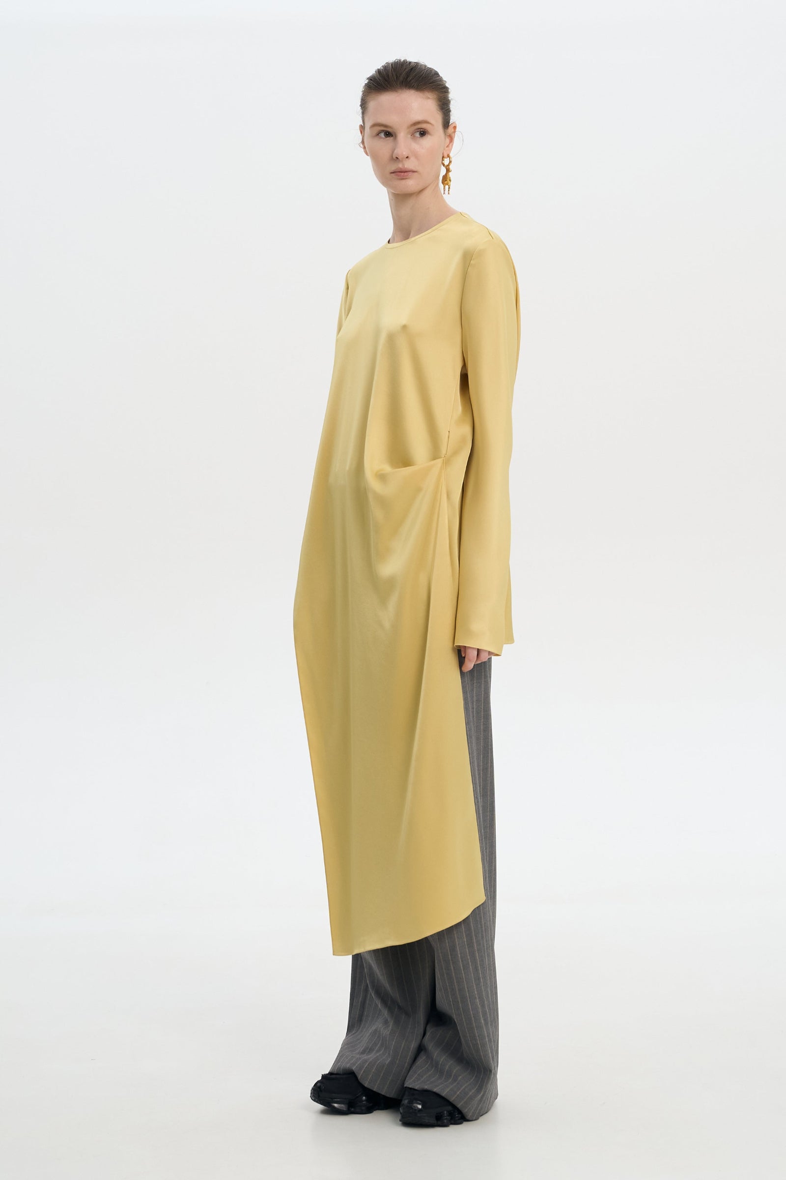 Waist Twisted Satin Blouse – Yellow 1