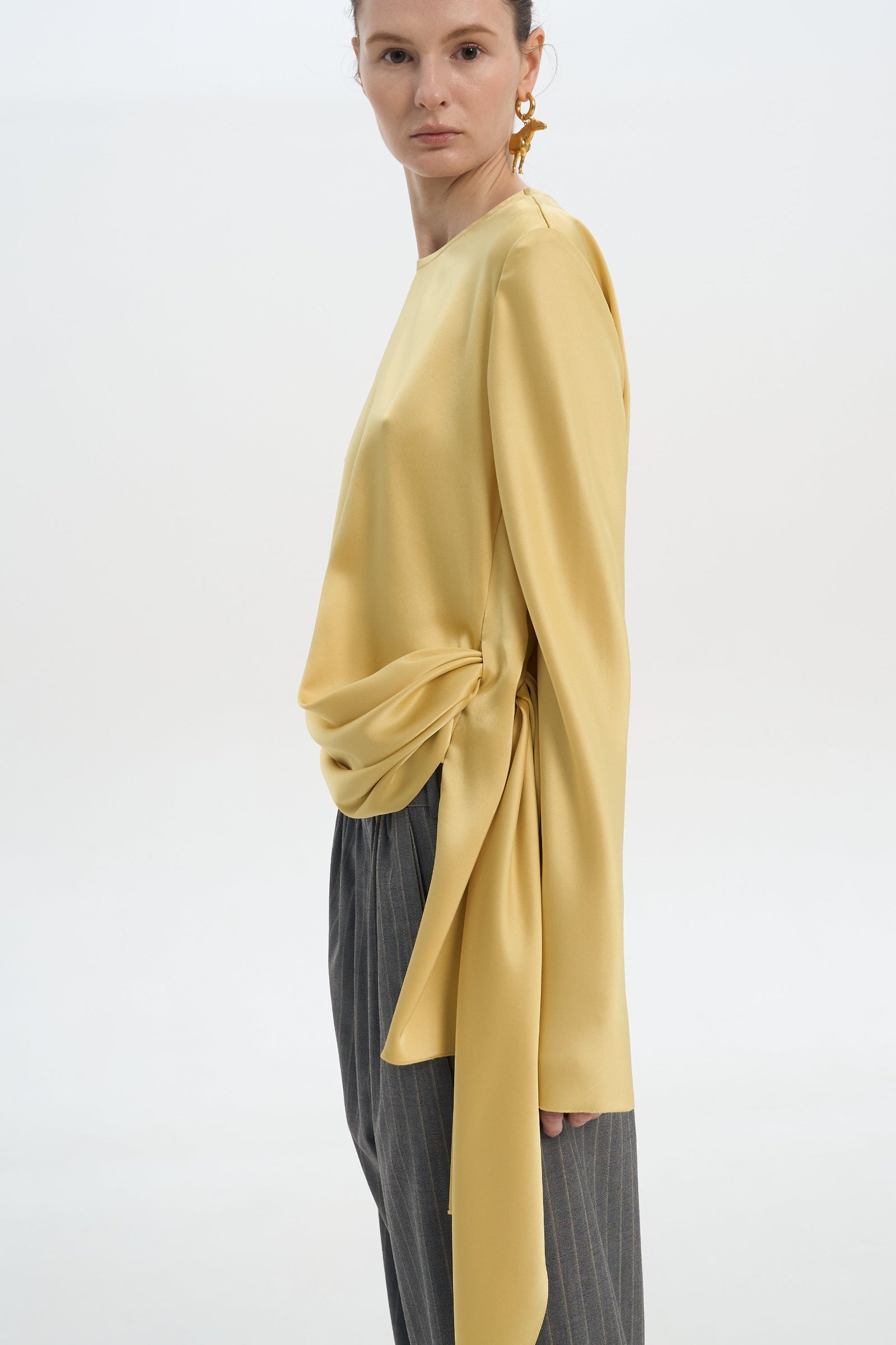 Waist Twisted Satin Blouse – Yellow 3