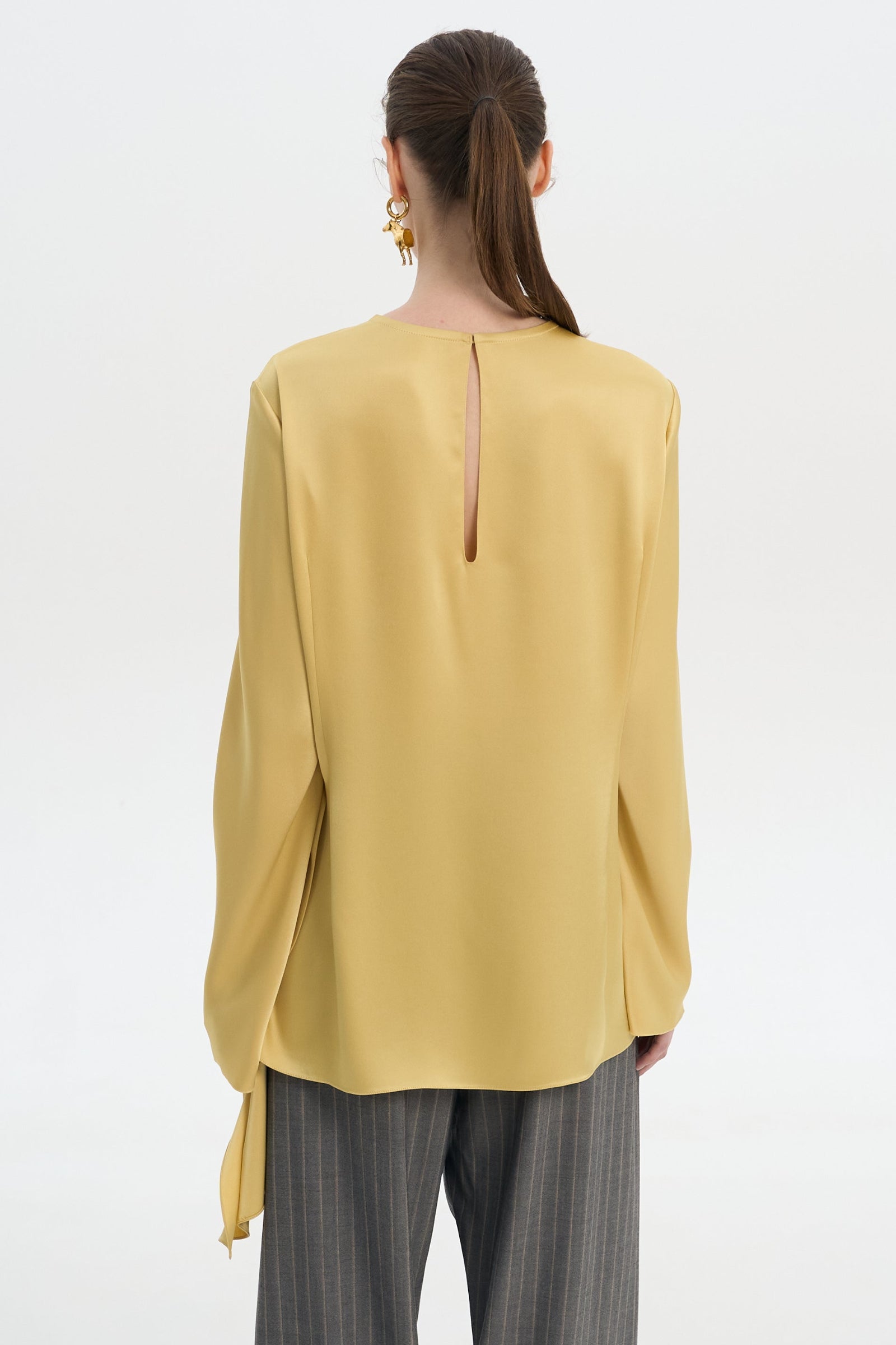 Waist Twisted Satin Blouse – Yellow 4