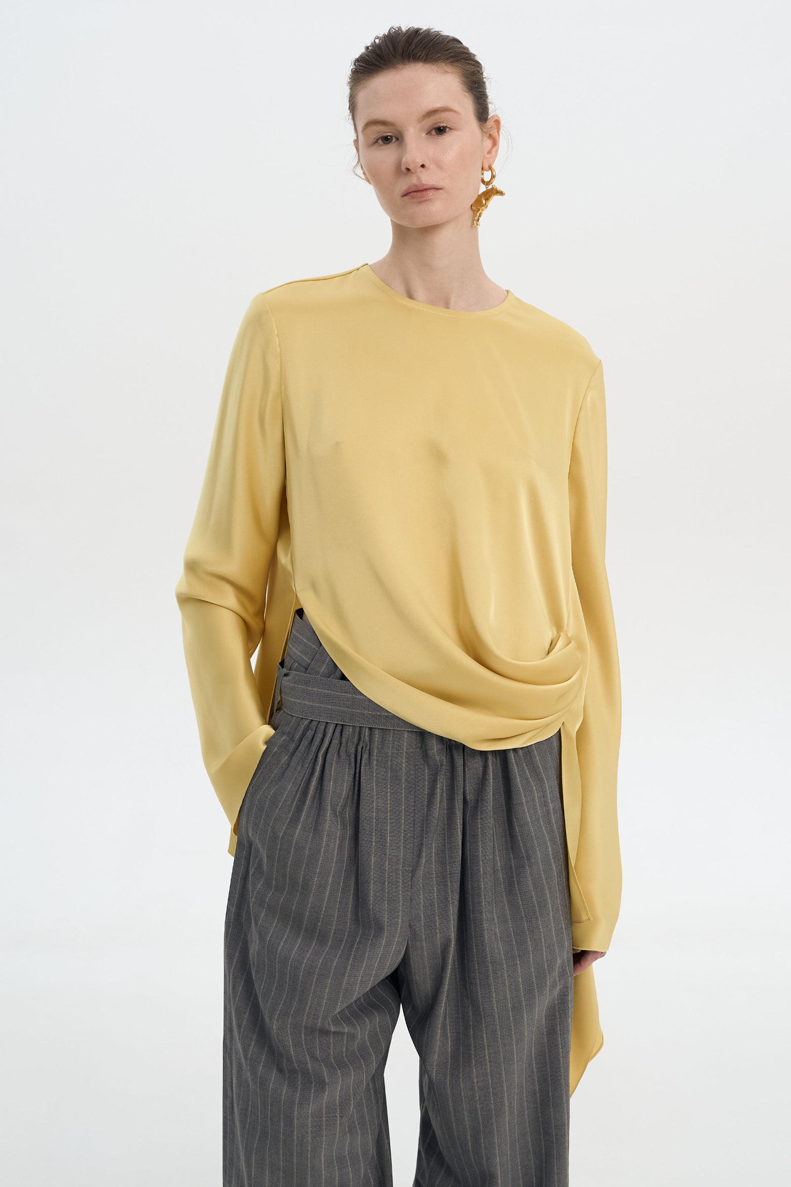 Waist Twisted Satin Blouse – Yellow 5