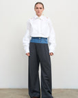 Wide Leg Pants With Denim Panel