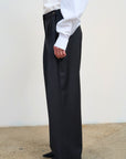 Wide Leg Trousers With Adjustable Waist in Black