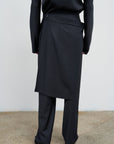 WOOL-BLEND PANTS WITH WRAP SKIRT OVERLAY