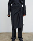 WOOL-BLEND PANTS WITH WRAP SKIRT OVERLAY
