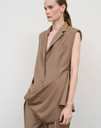 Wool Blend Deconstructed Vest with Scarf Detail in Beige 2