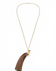SPIRIT GOLD-PLATED PENDANT WITH BROWN LEATHER-FRINGED TAIL