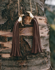 SPIRIT GOLD-PLATED PENDANT WITH BROWN LEATHER-FRINGED TAIL