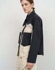 CROPPED WOOL BLEND JACKET WITH LACE PANELS