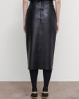 ASYMMETRIC LEATHER MIDI SKIRT