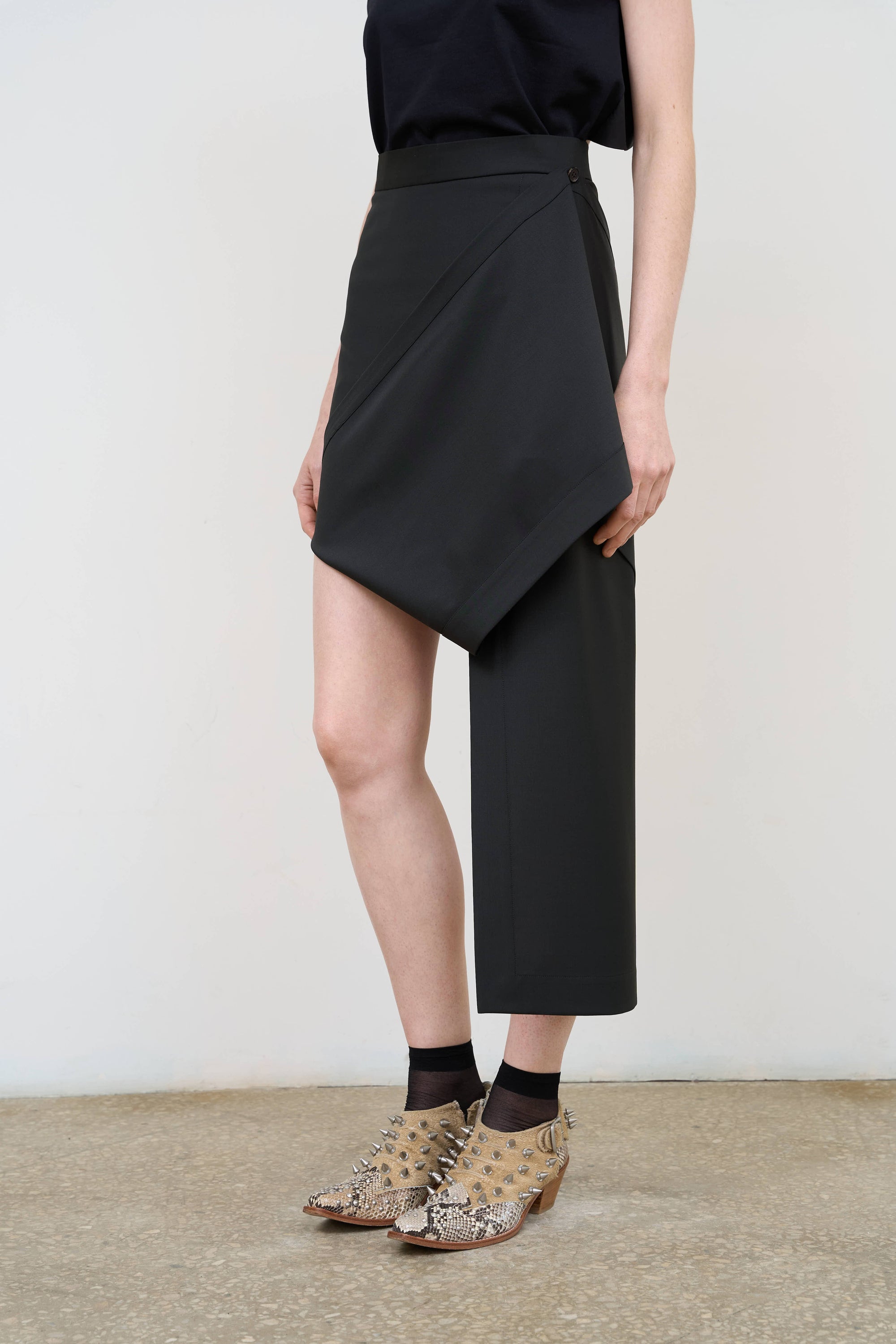 Asymmetric Wool-Blend Mini Skirt in Black 2