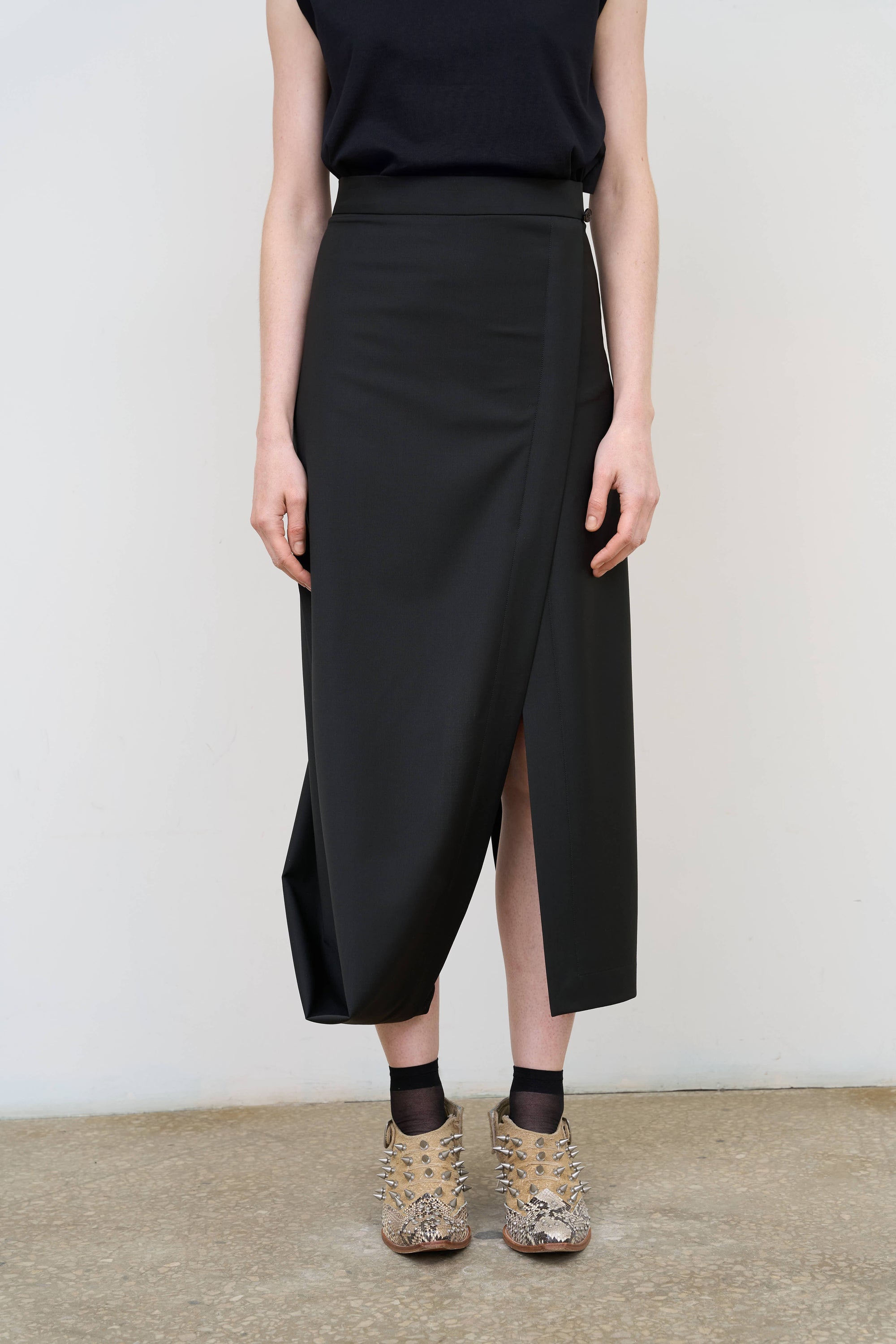Asymmetric Wool-Blend Mini Skirt in Black 3