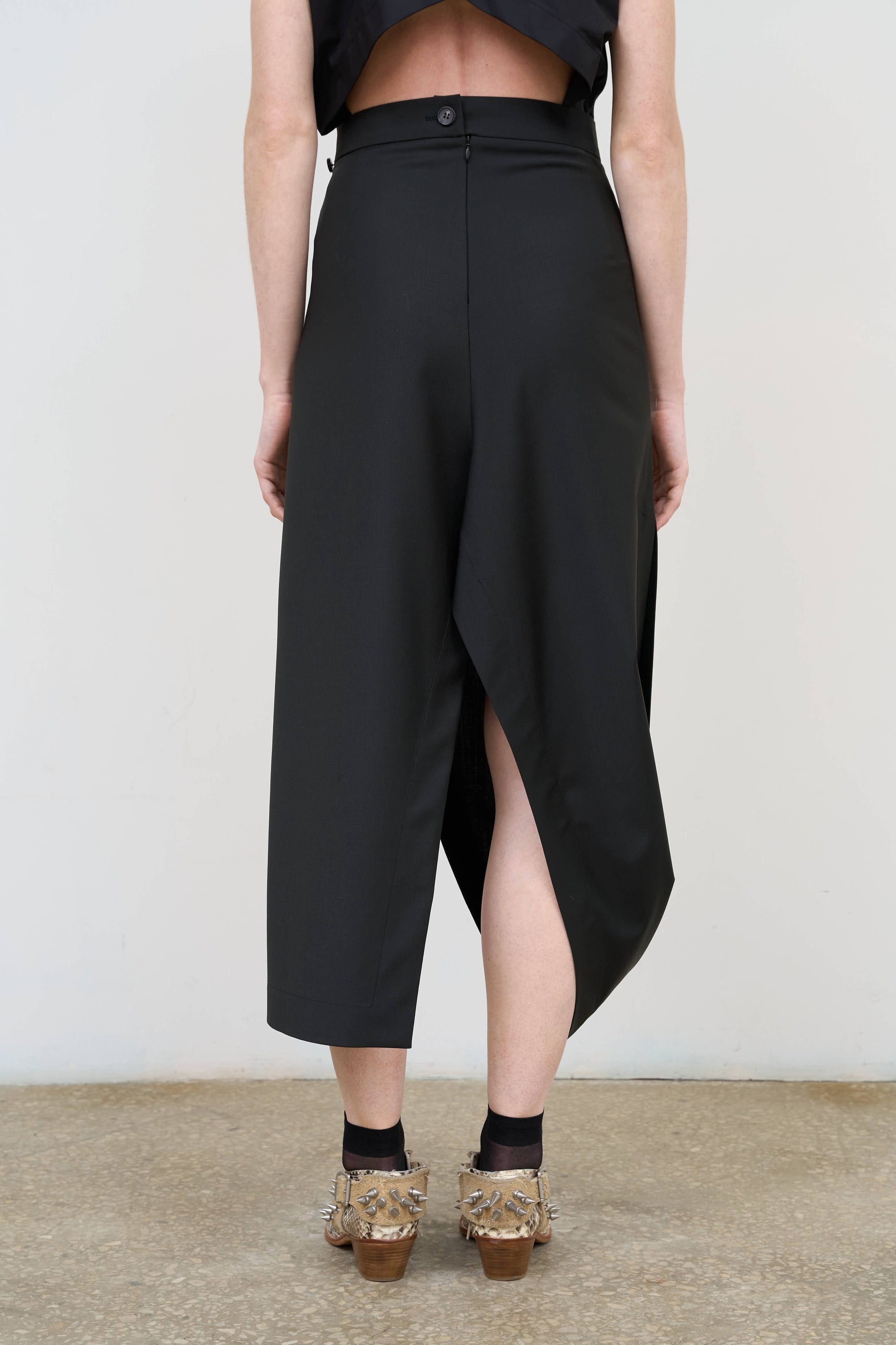Asymmetric Wool-Blend Mini Skirt in Black