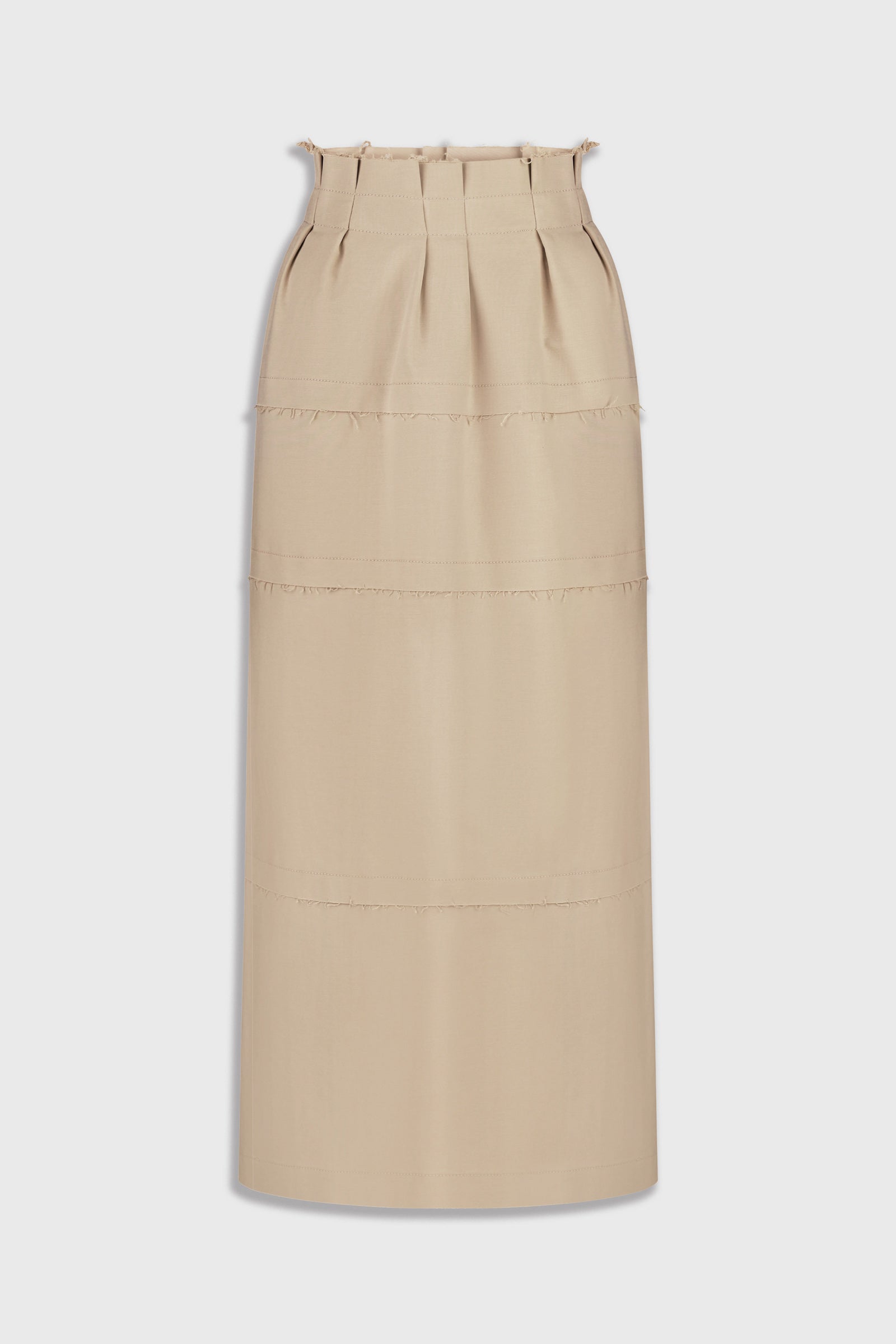 Cotton-Blend Midi Skirt in Beige