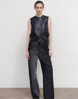 DECONSTRUCTED OFFSET-ZIP PANTS WITH DENIN PANEL