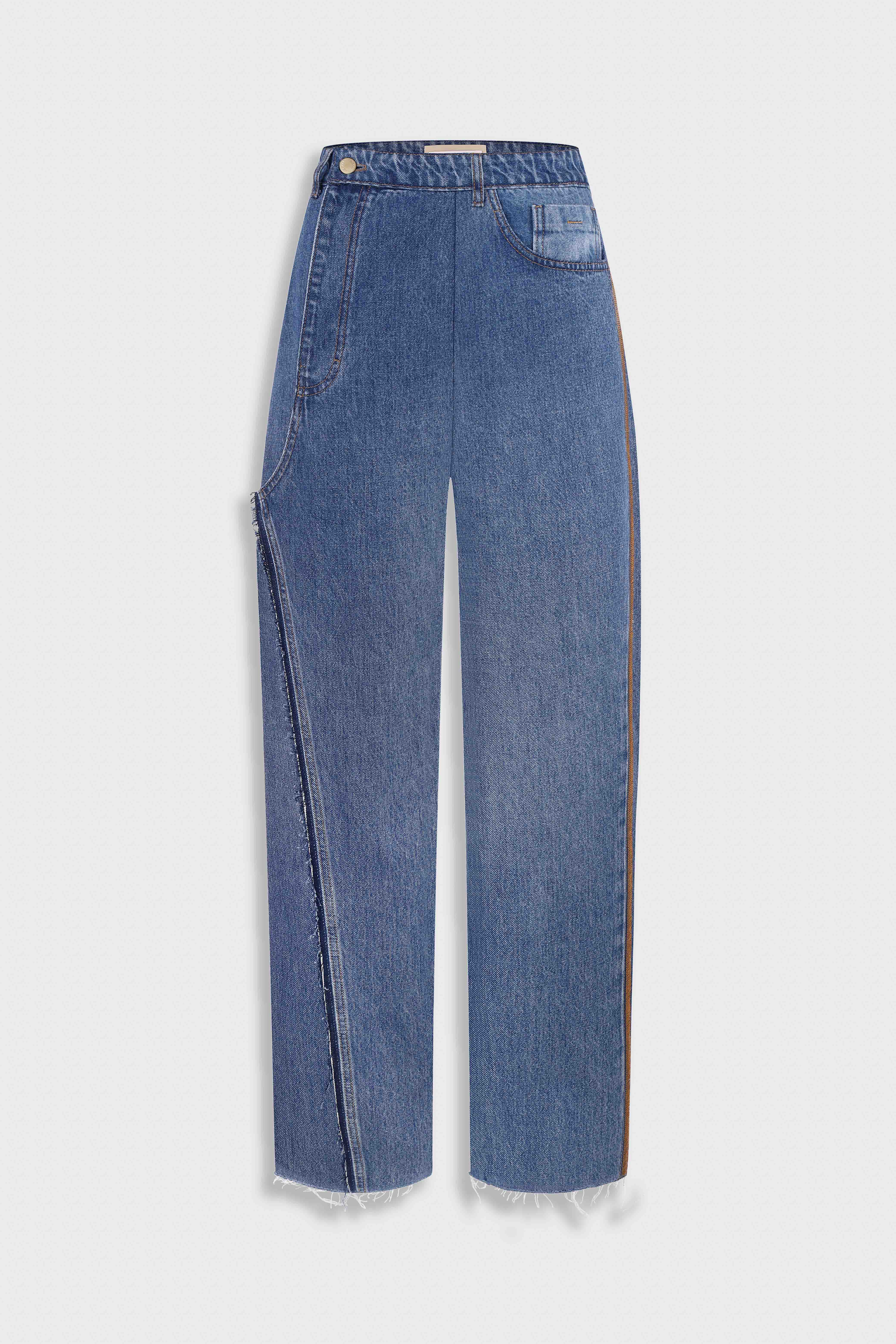 Deconstructed Offset-Zip Jeans – LITKOVSKA Reworked Denim Design