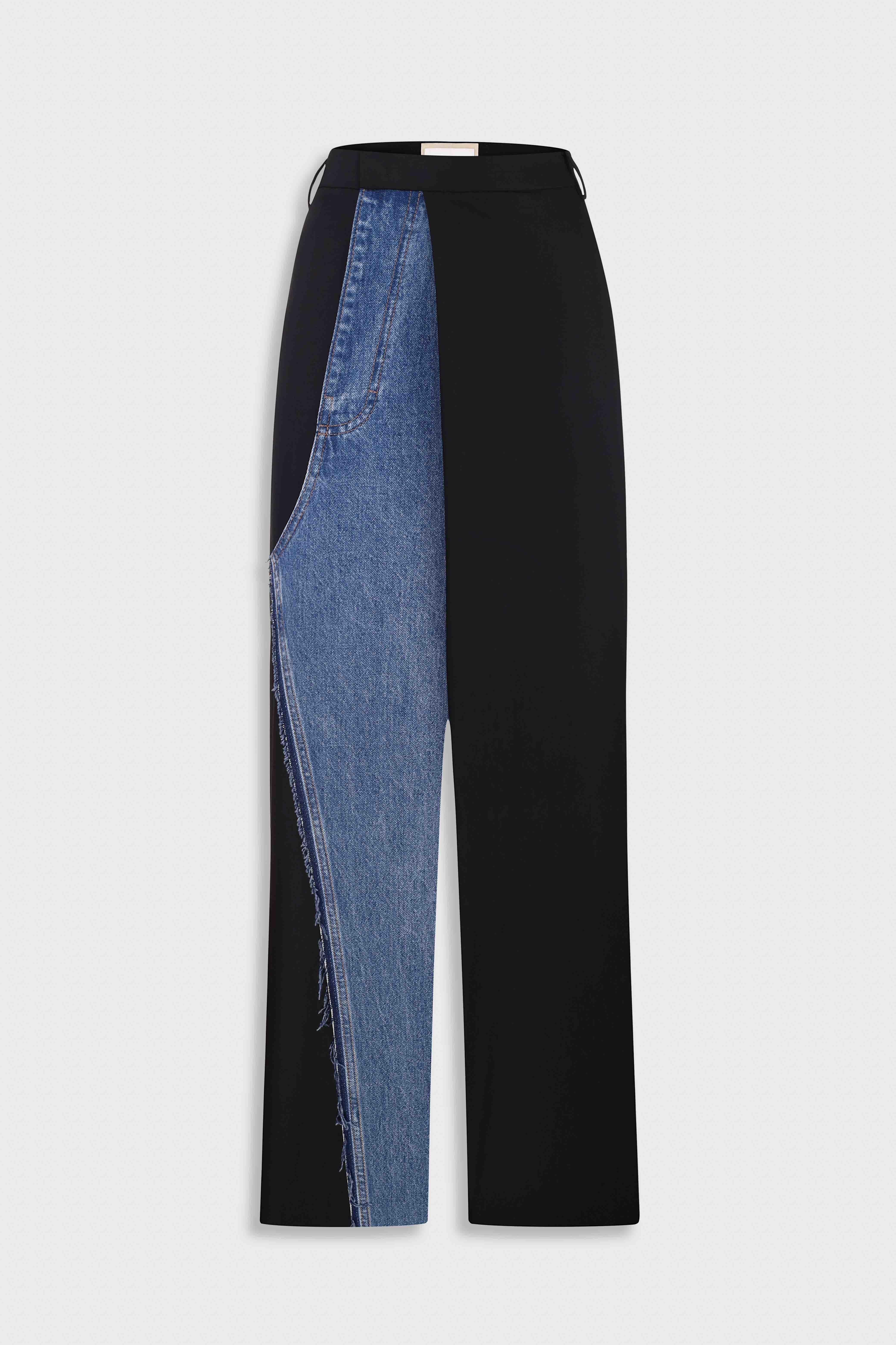 DECONSTRUCTED OFFSET-ZIP PANTS with Denim Panel 3