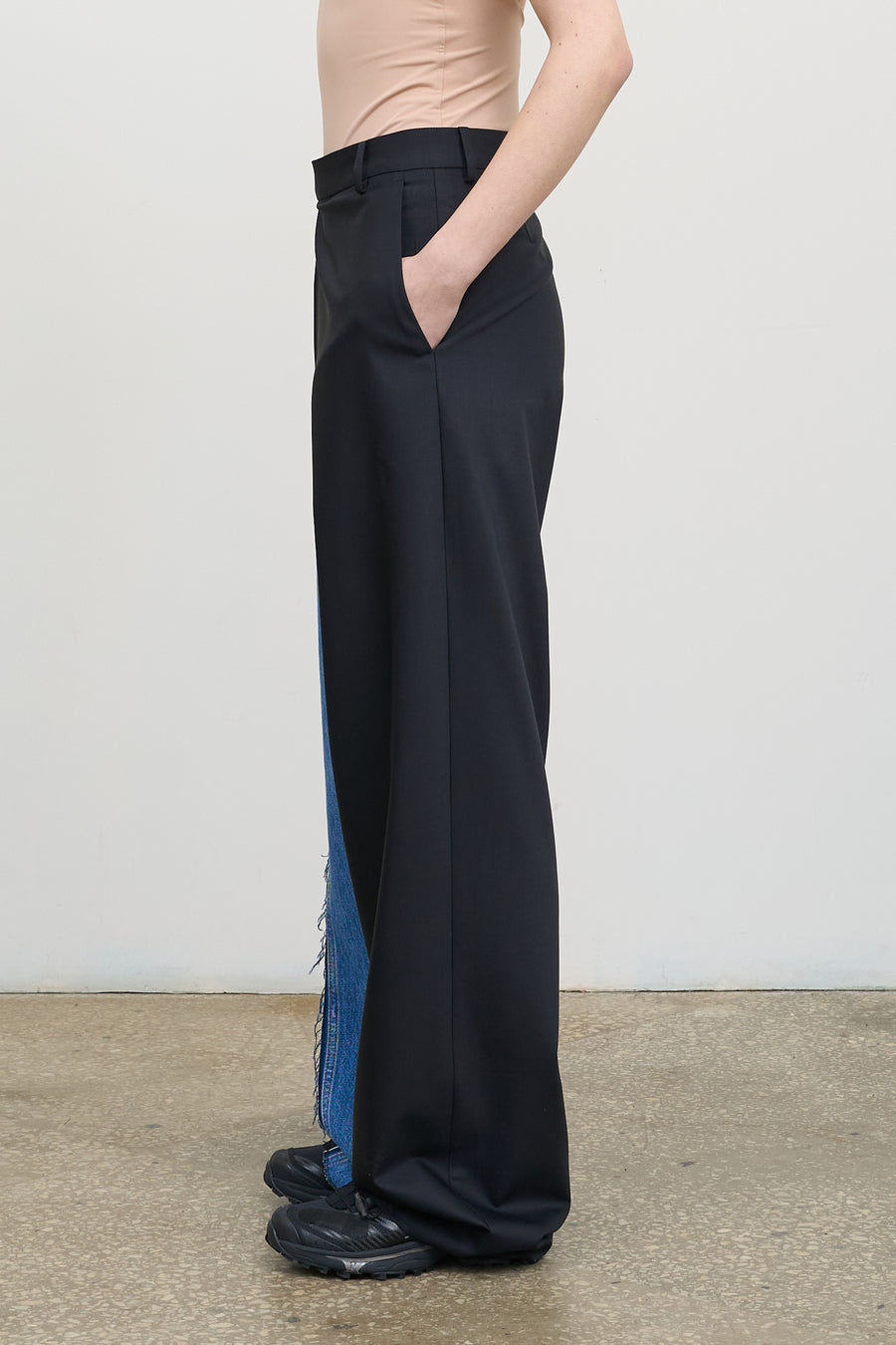 DECONSTRUCTED OFFSET-ZIP PANTS with Denim Panel 2