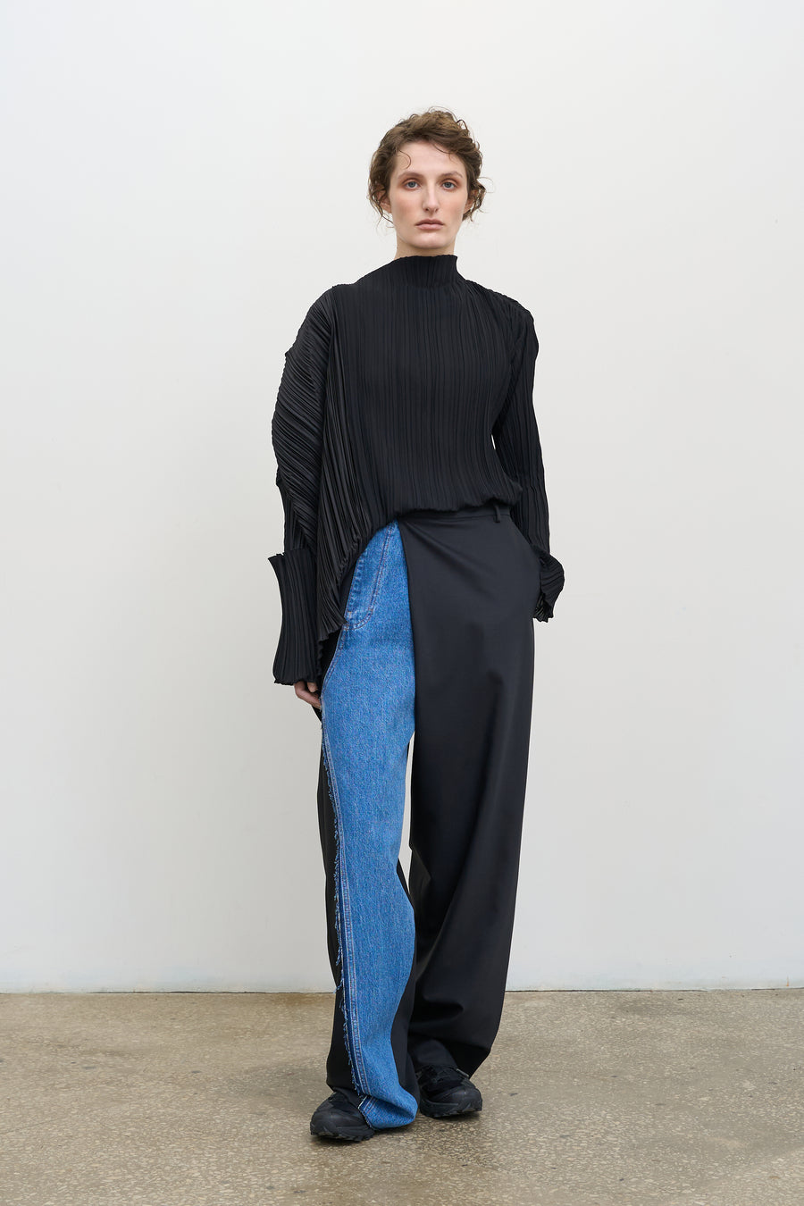 DECONSTRUCTED OFFSET-ZIP PANTS with Denim Panel 1