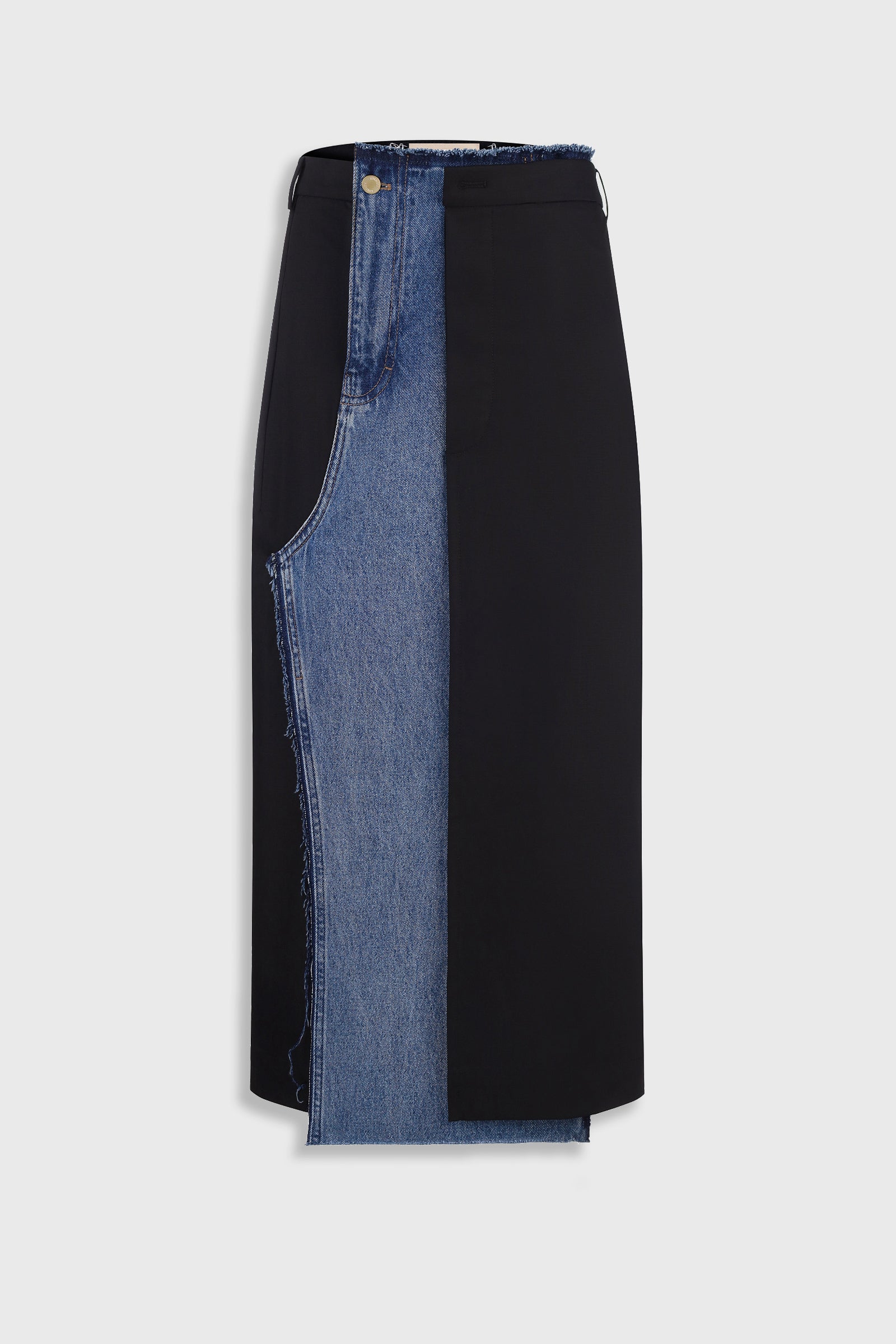 Offset-Zip Skirt with Denim Panel – LITKOVSKA Wool Blend Skirt