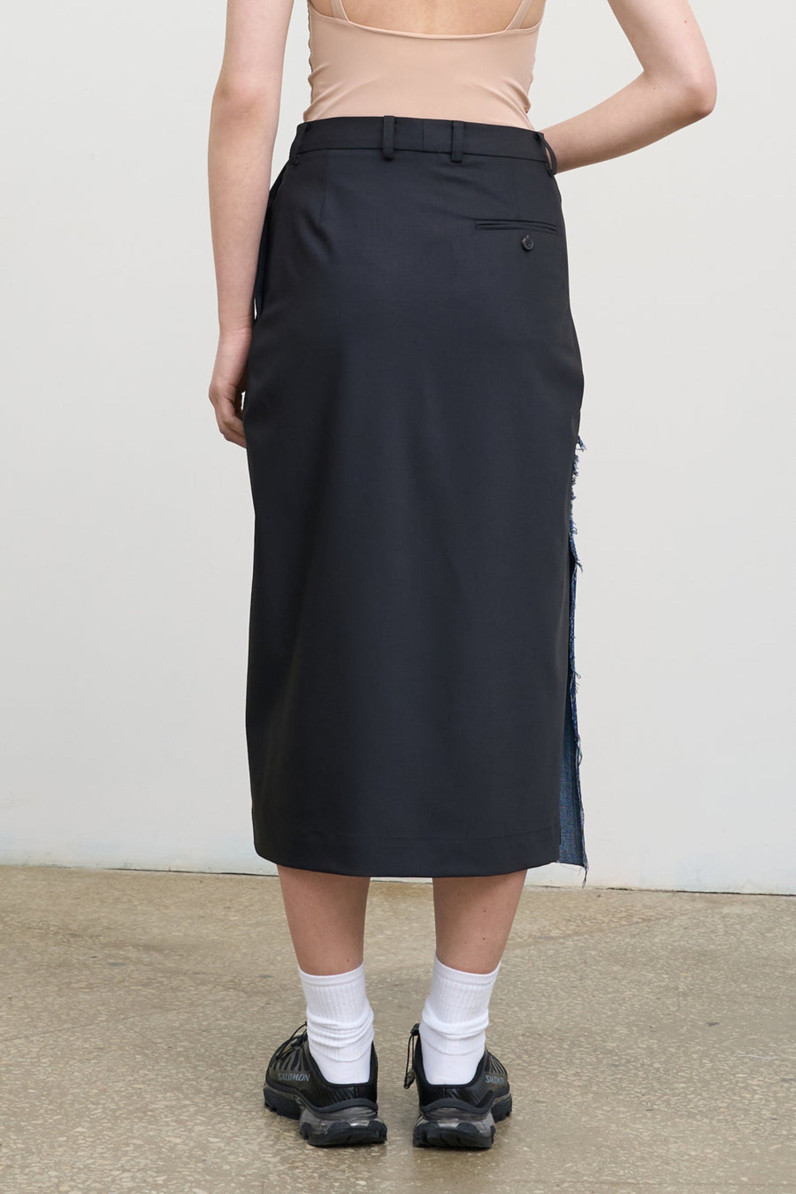 Offset-Zip Skirt with Denim Panel – LITKOVSKA Wool Blend Skirt