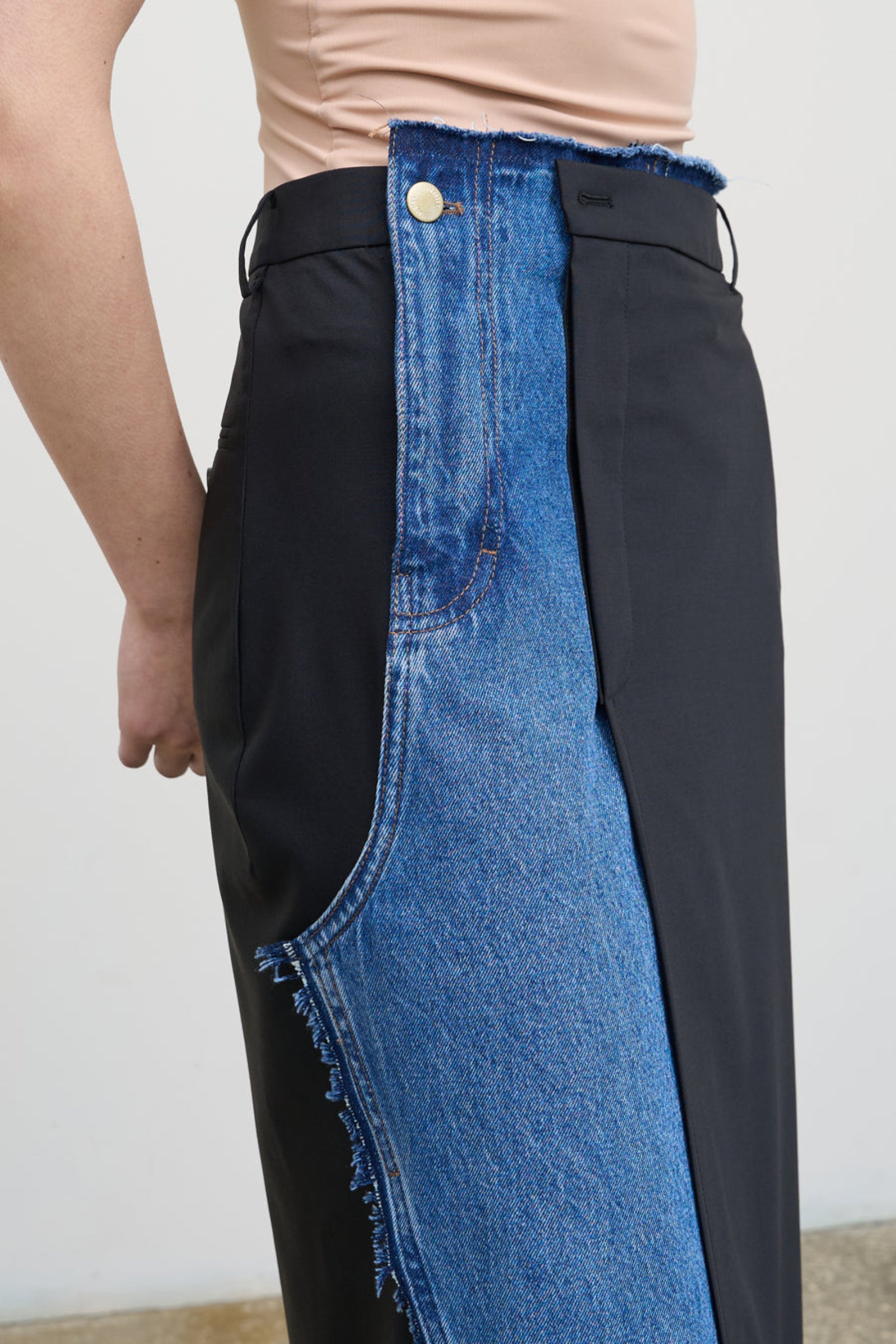 DECONSTRUCTED OFFSET-ZIP SKIRT WITH DENIM PANEL 2