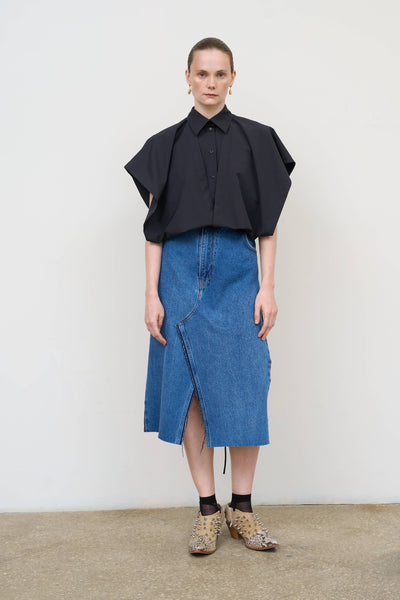 LITKOVSKA Denim-Wool Blend Midi Skirt