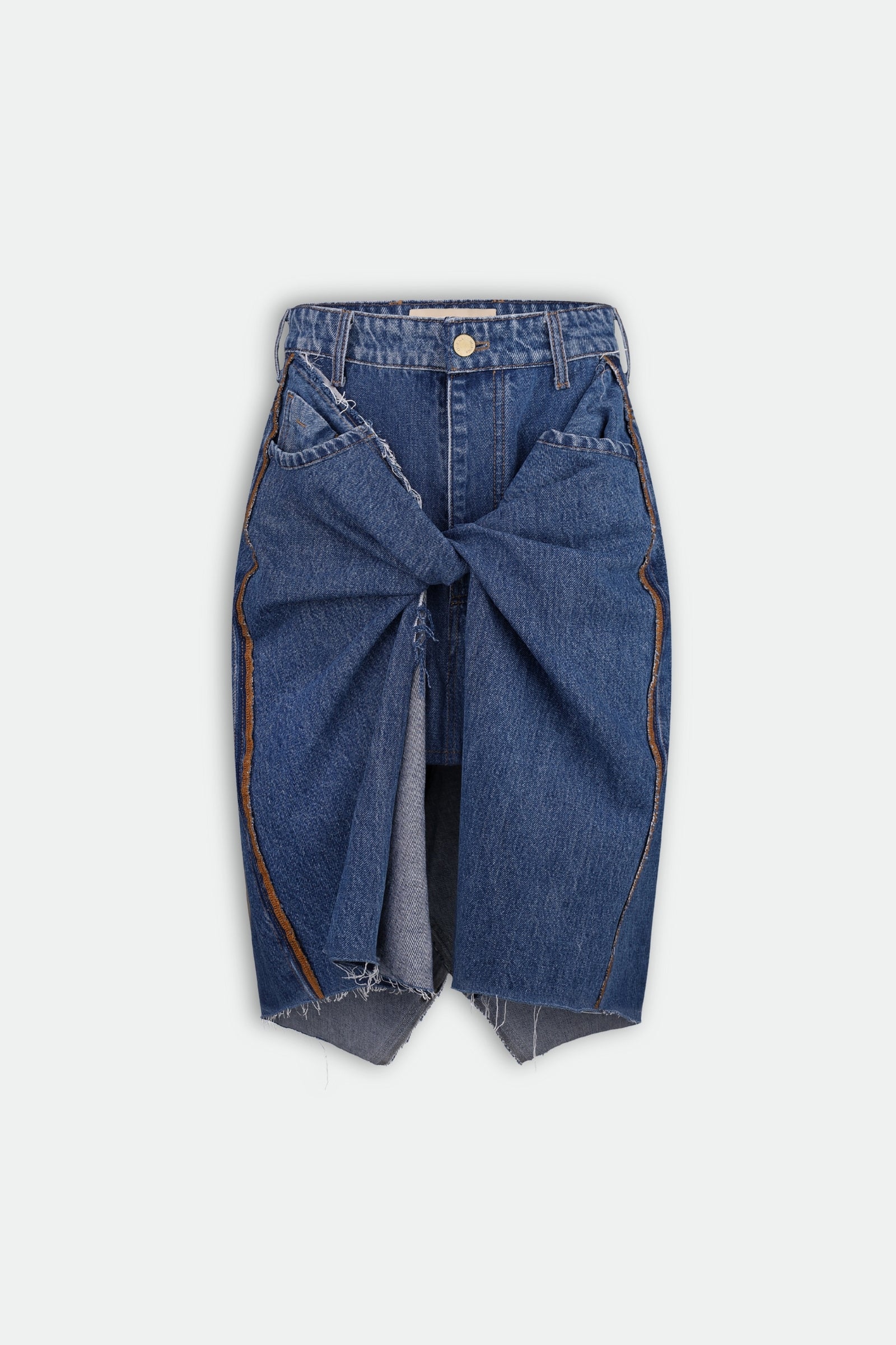 FRONT-TWIST MIDI DENIM SKIRT