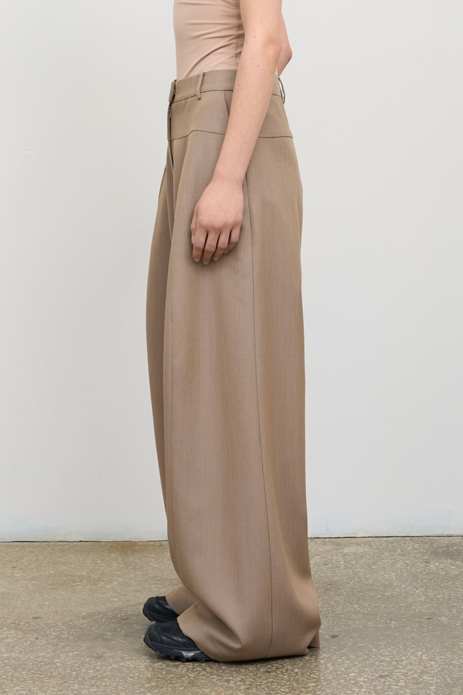 High-Rise Wool Wide-Leg Pants Biege 1