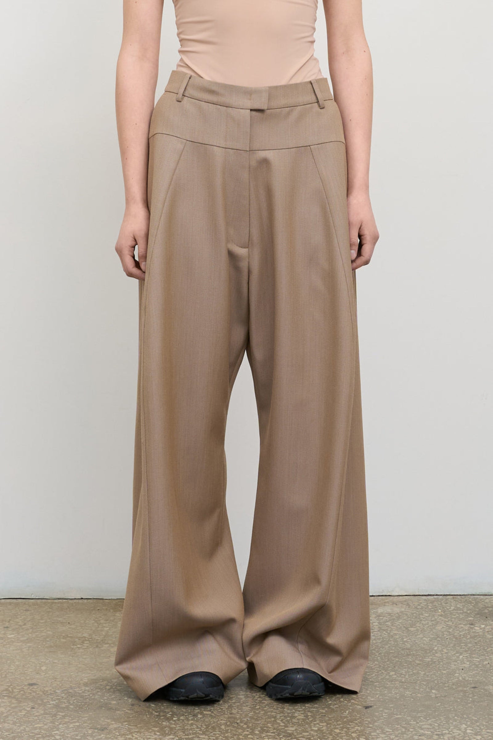 High-Rise Wool Wide-Leg Pants Biege
