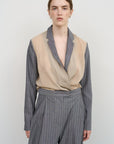 PINSTRIPED JACKET WITH CHIFFON PANELS