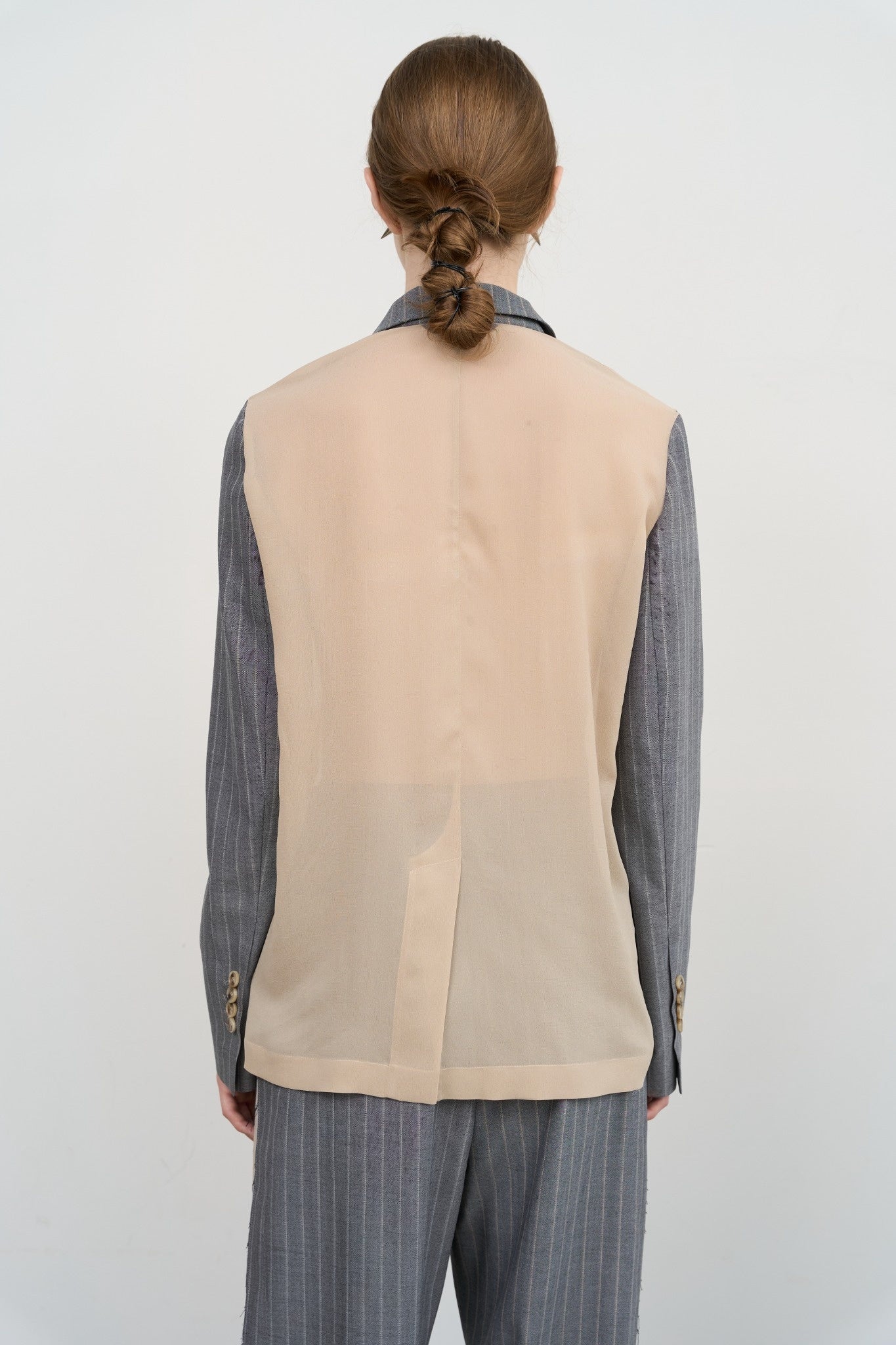 PINSTRIPED JACKET WITH CHIFFON PANELS