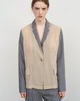 PINSTRIPED JACKET WITH CHIFFON PANELS