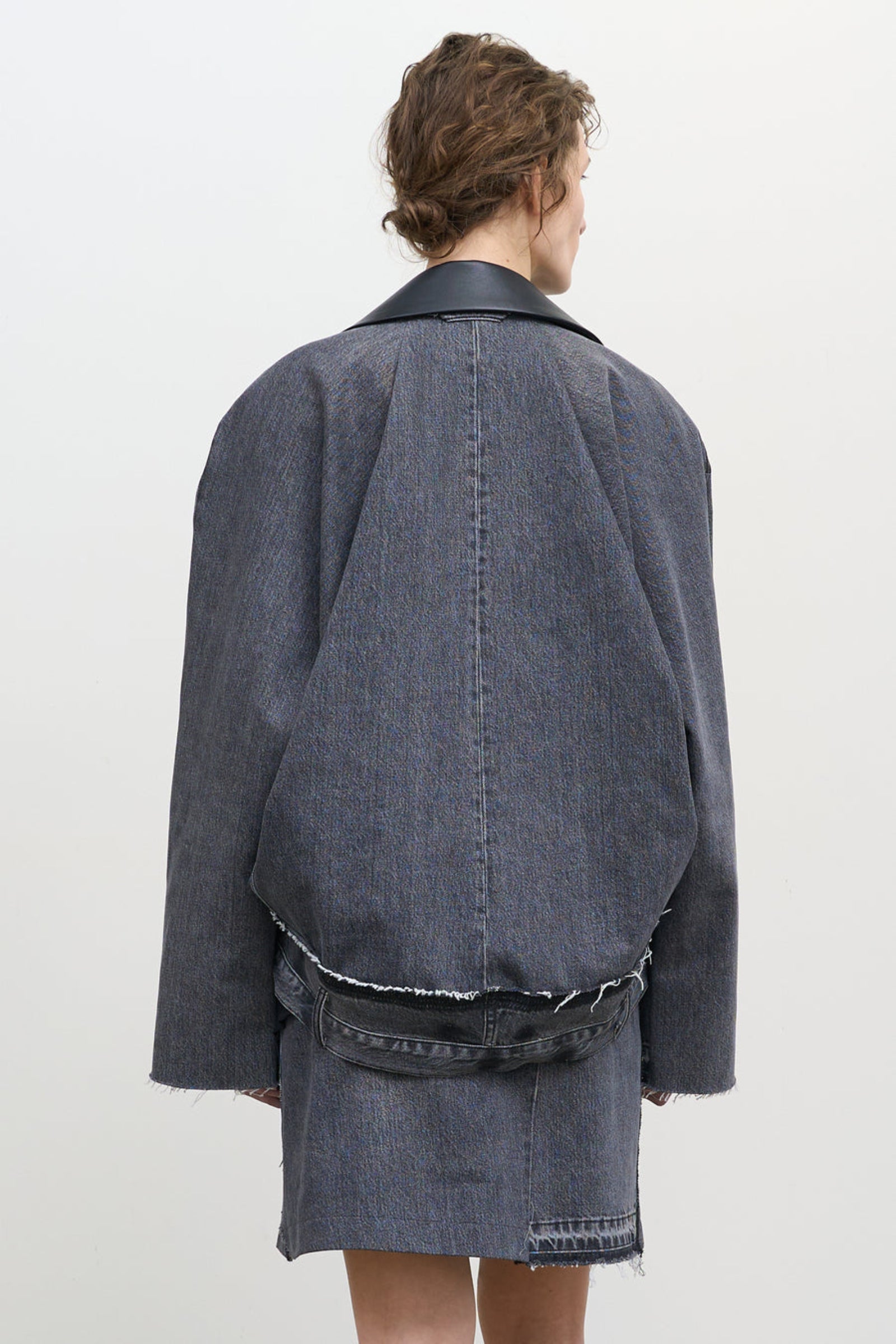 LEATHER PANELED DENIM JACKET
