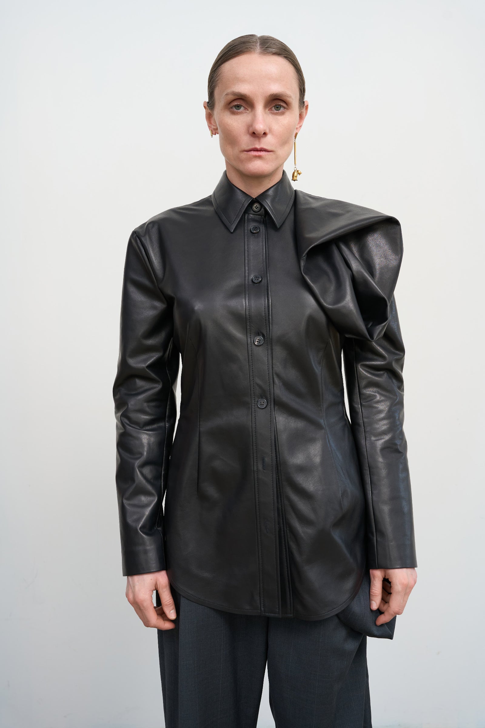 LEATHER SHIRT WITH FLORAL DETAIL