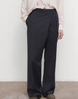 PINSTRIPED DECONSTRUCTED OFFSET-ZIP PANTS