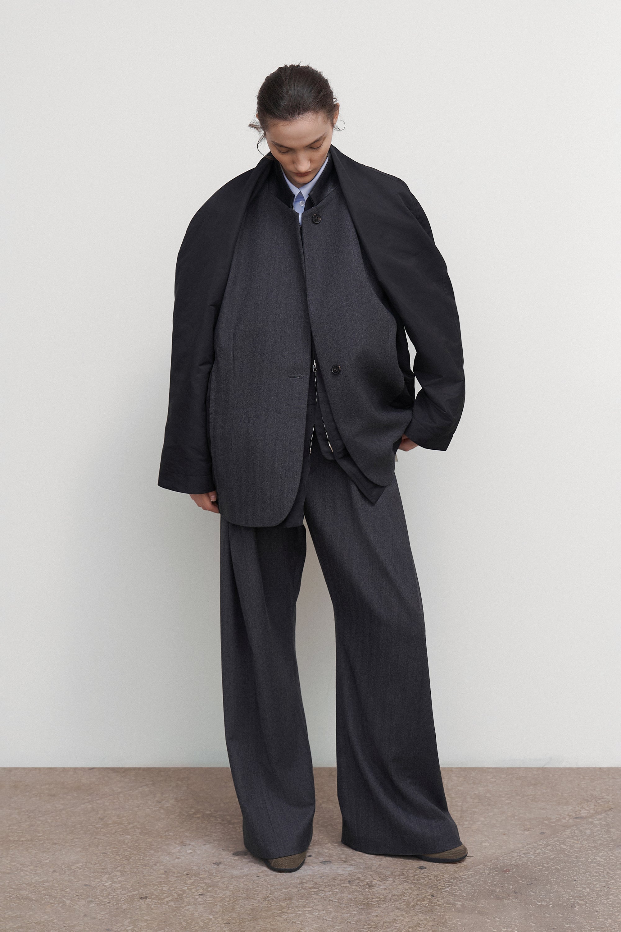 WOOL-BLEND PARKA WITH SUITING DETAIL