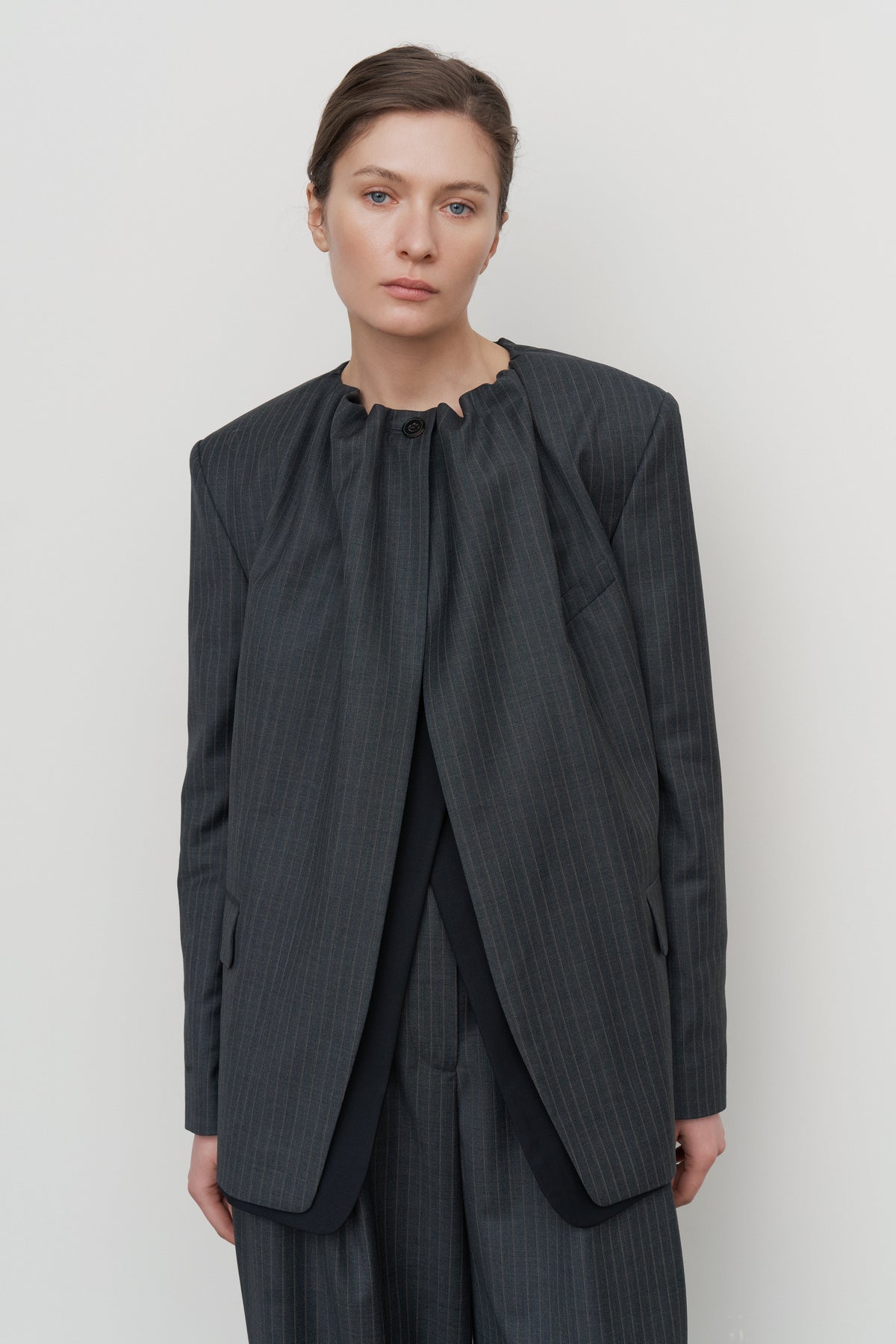 DRAPED-NECK TAILORED JACKET