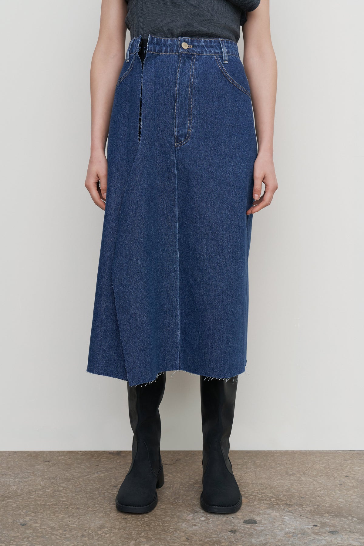 PLEAT-OVERLAY MIDI SKIRT