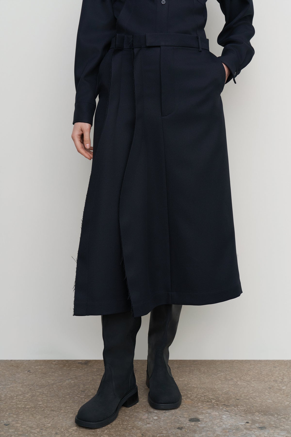 PLEAT-OVERLAY MIDI SKIRT