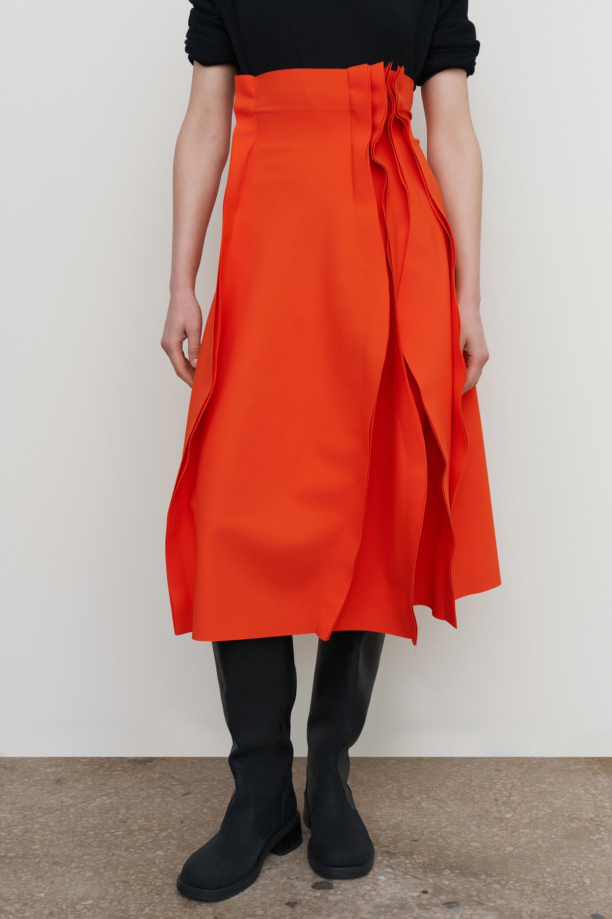 RUFFLED BIFLEX MIDI SKIRT