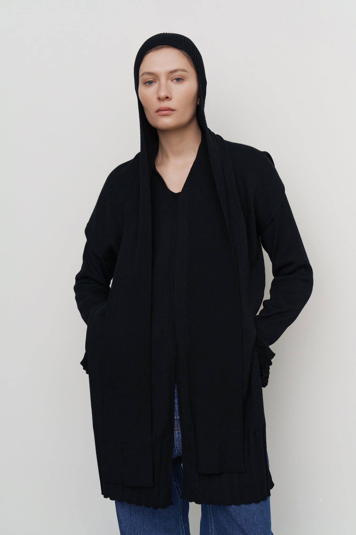 HOODED LAYERED WOOL SWEATER