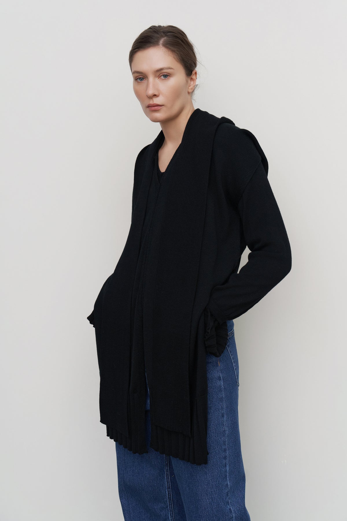 HOODED LAYERED WOOL SWEATER
