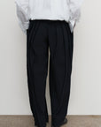 RUFFLE HIGH-RISE BIFLEX BARREL-LEG PANTS