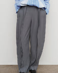 RUFFLE HIGH-RISE BIFLEX BARREL-LEG PANTS
