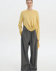 FLEX WAIST WOOL PINSTRIPE TROUSERS