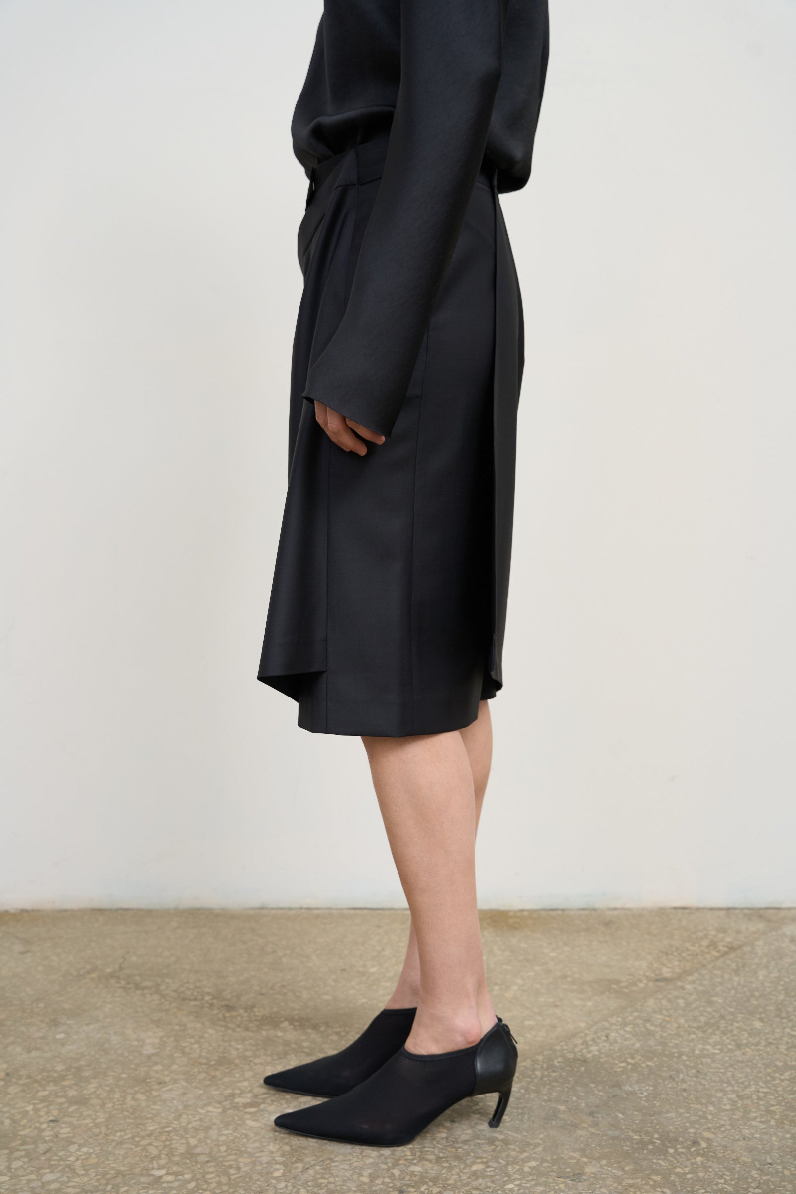 Midi Pencil Skirt With Skirt Overlay Black