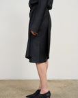Midi Pencil Skirt With Skirt Overlay Black