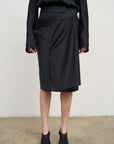 Midi Pencil Skirt With Skirt Overlay Black