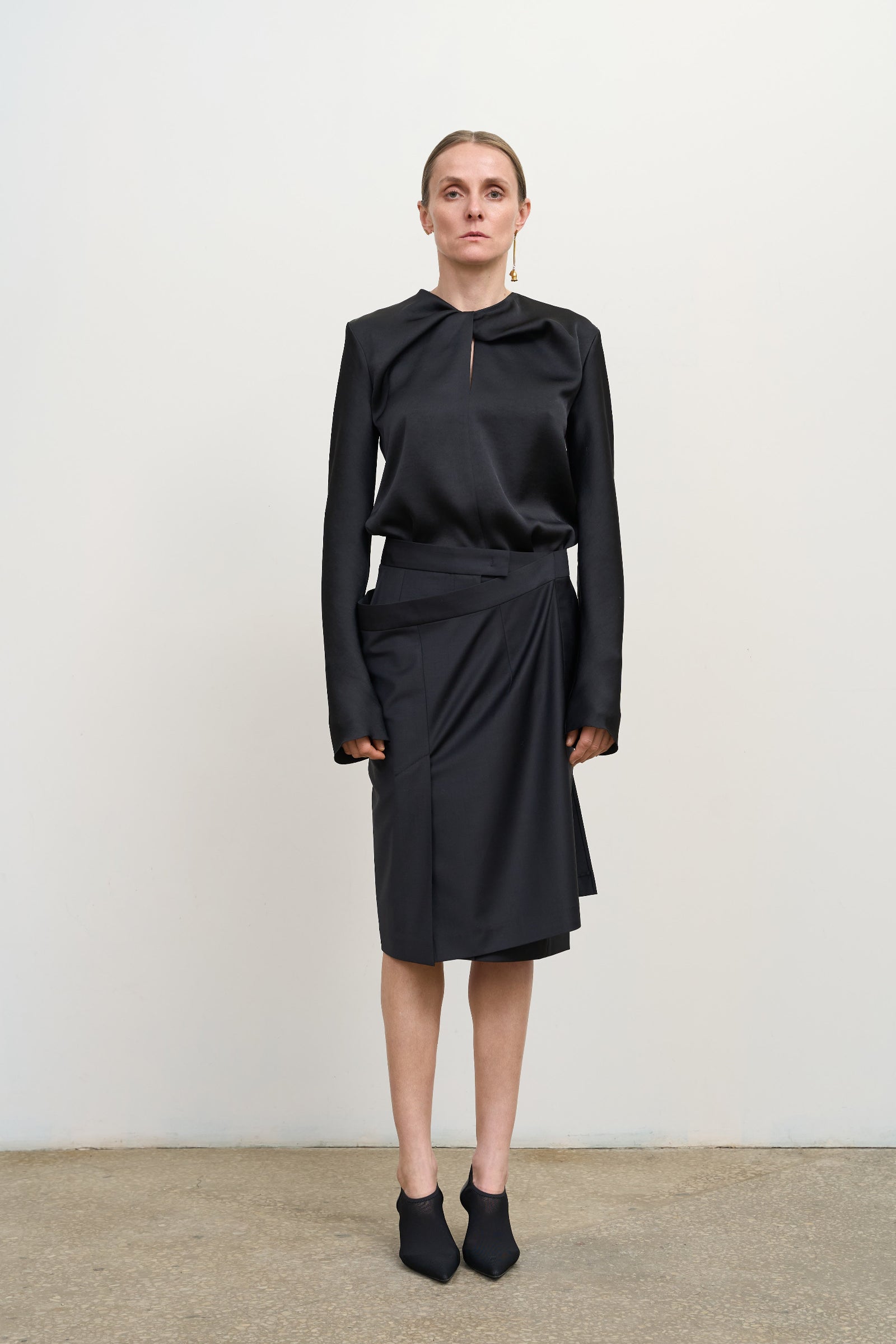 Midi Pencil Skirt With Skirt Overlay Black