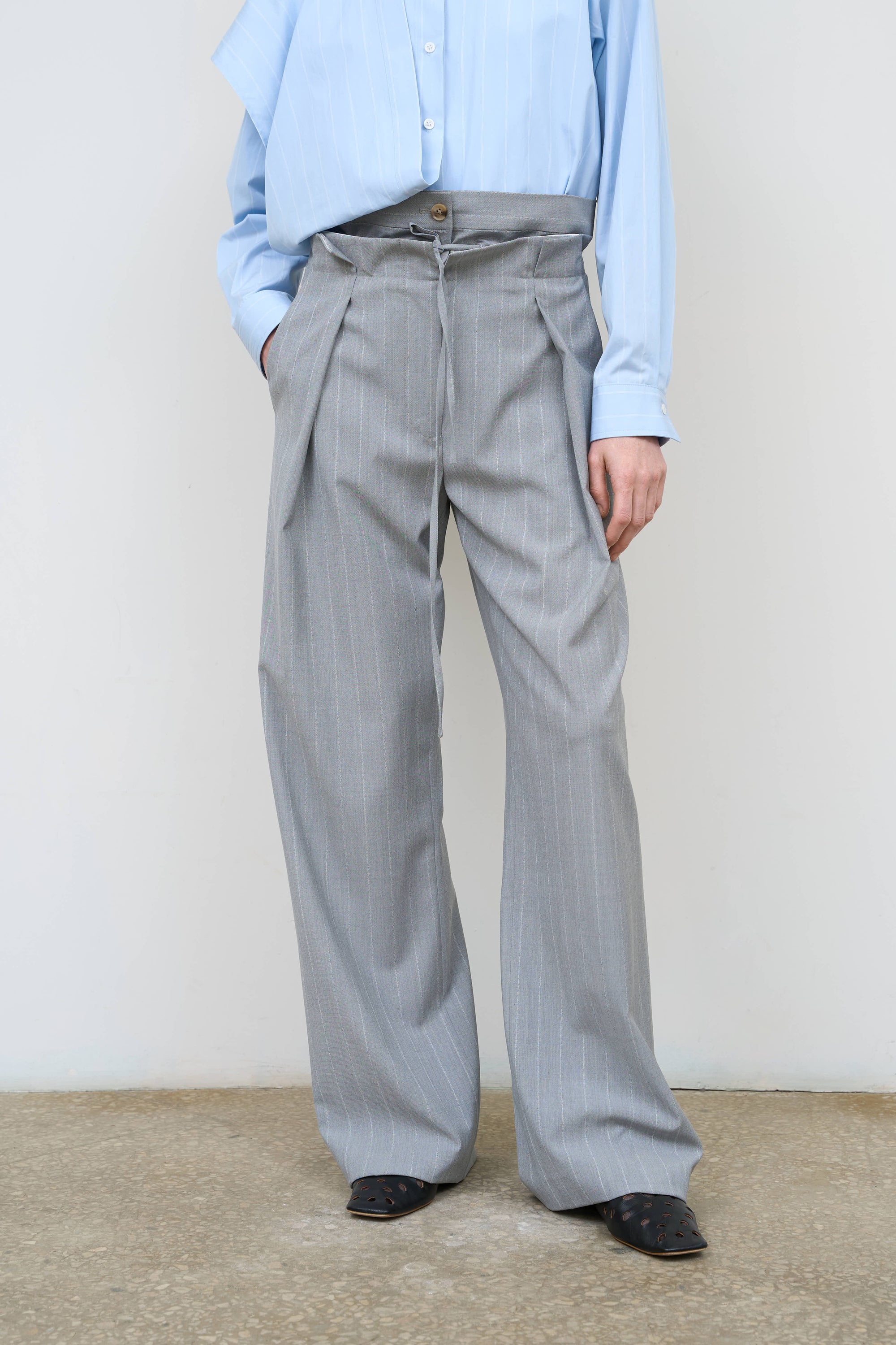 LITKOVSKA Pinstripe Pleated Pants with Drawstring